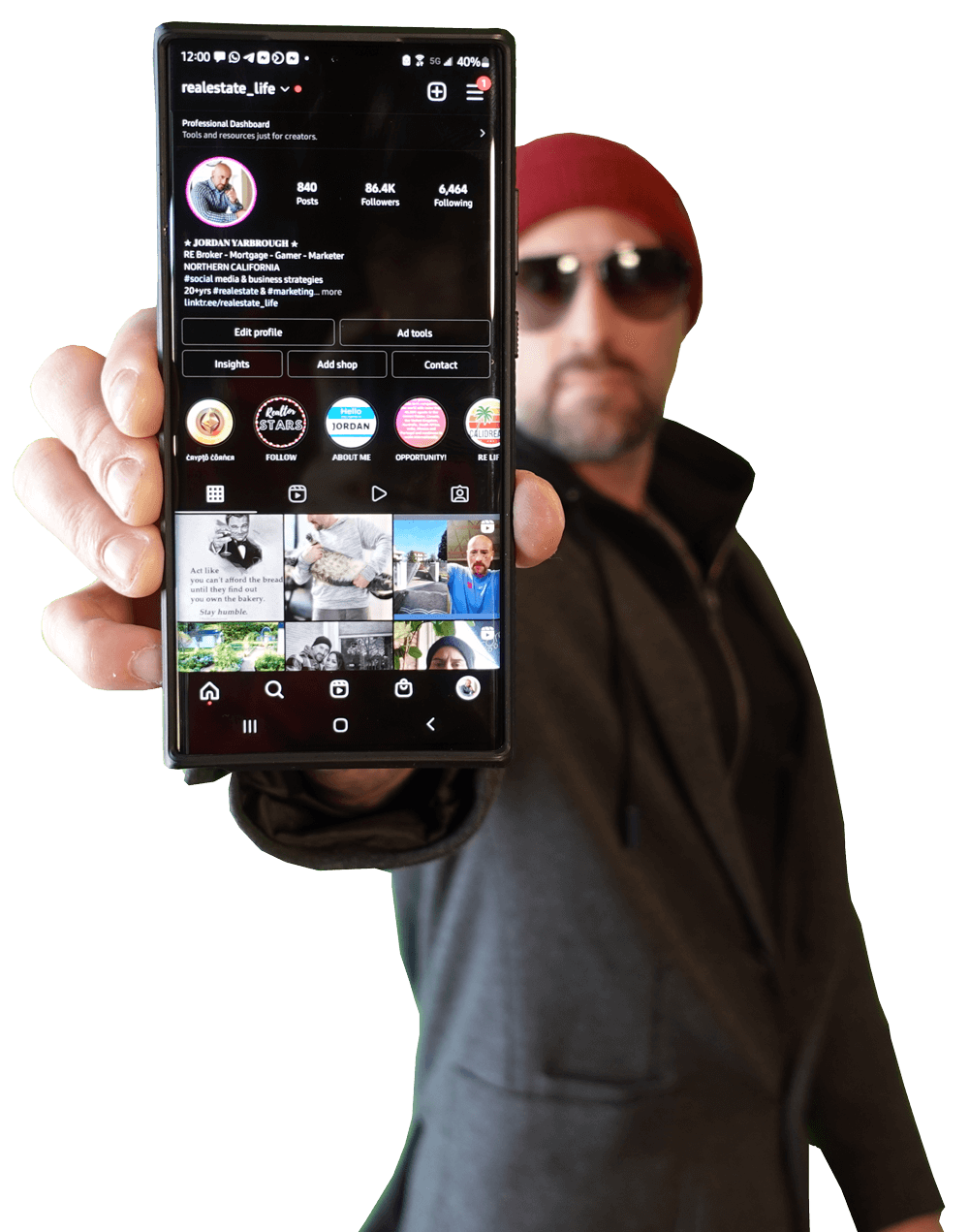 Jordan Yarbrough holding his phone toward the camera